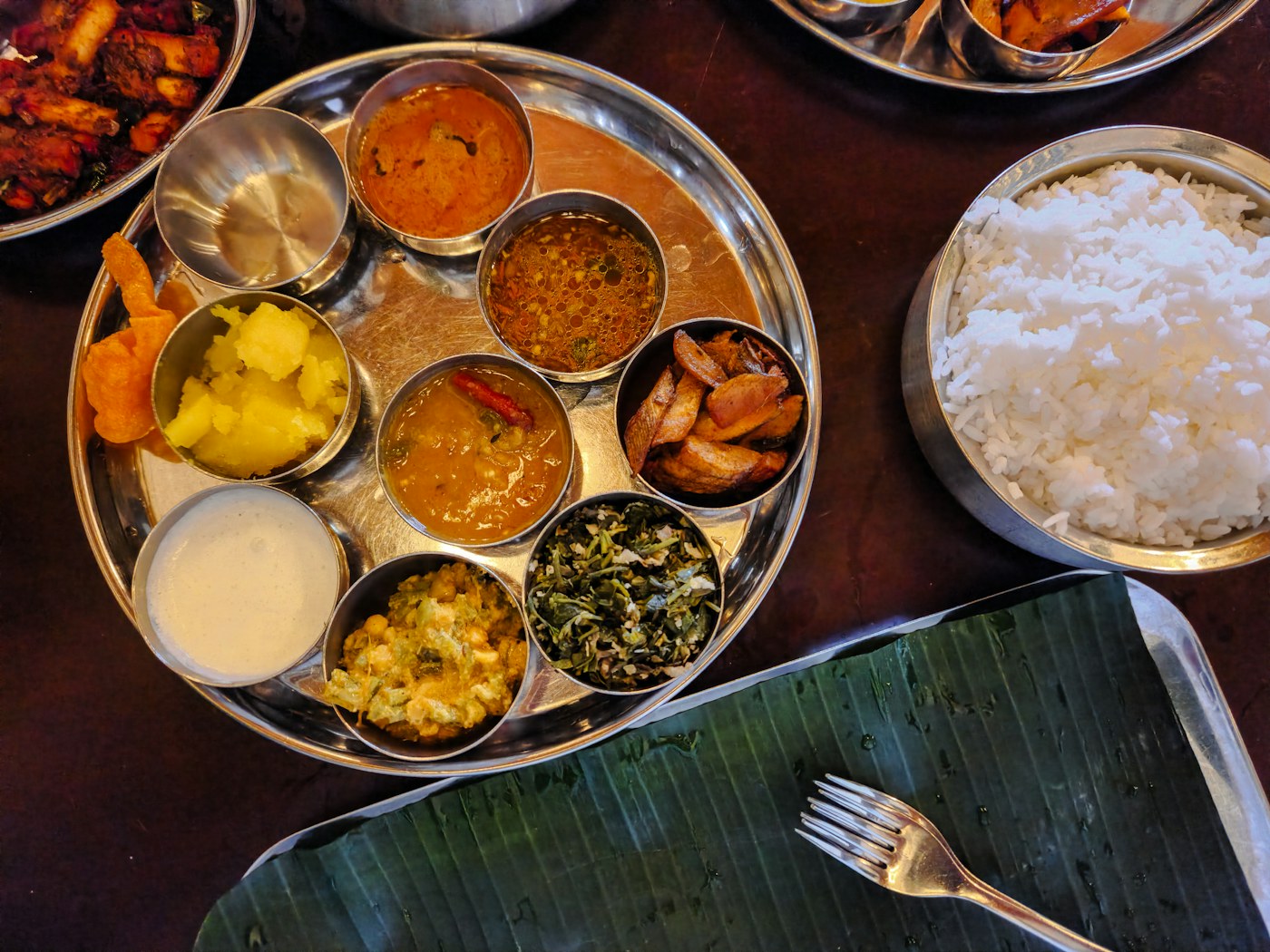 A colourful vegetarian Indian thali